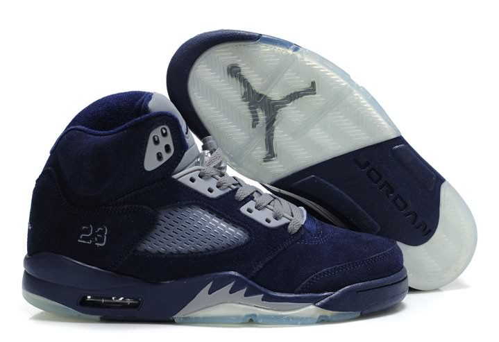 Fashion Womens Air Jordan 5 Suede Navy Blue Grey
